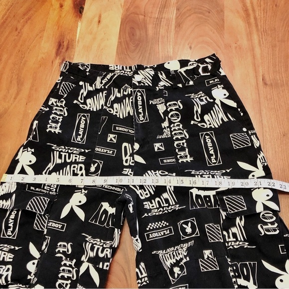 PLAYBOY Y2K Logo Cargo Pockets Black & White High Rise Wide Leg Pants Trousers. - Picture 13 of 16